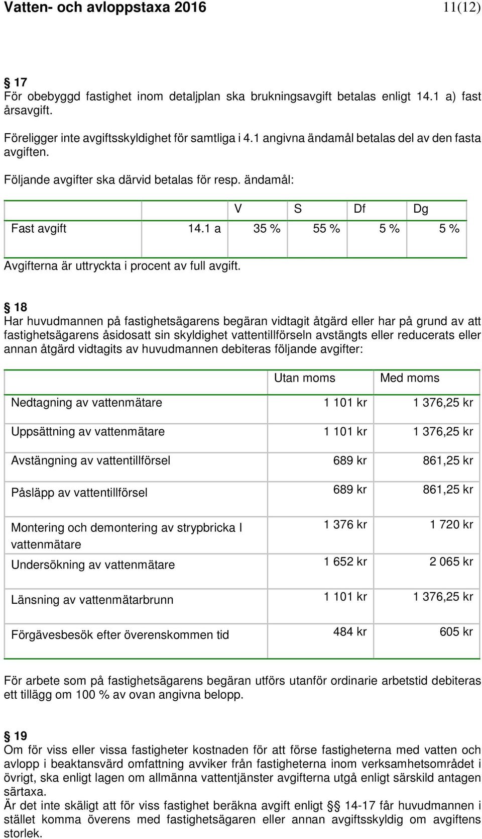 1 a 35 % 55 % 5 % 5 % Avgifterna är uttryckta i procent av full avgift.