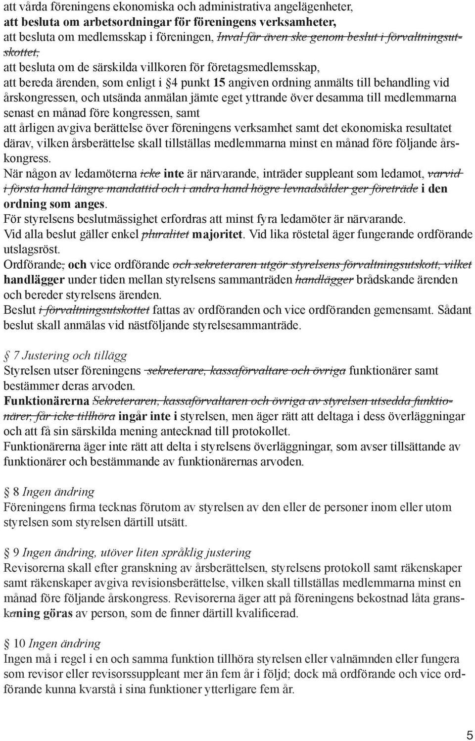 och utsända anmälan jämte eget yttrande över desamma till medlemmarna senast en månad före kongressen, samt att årligen avgiva berättelse över föreningens verksamhet samt det ekonomiska resultatet