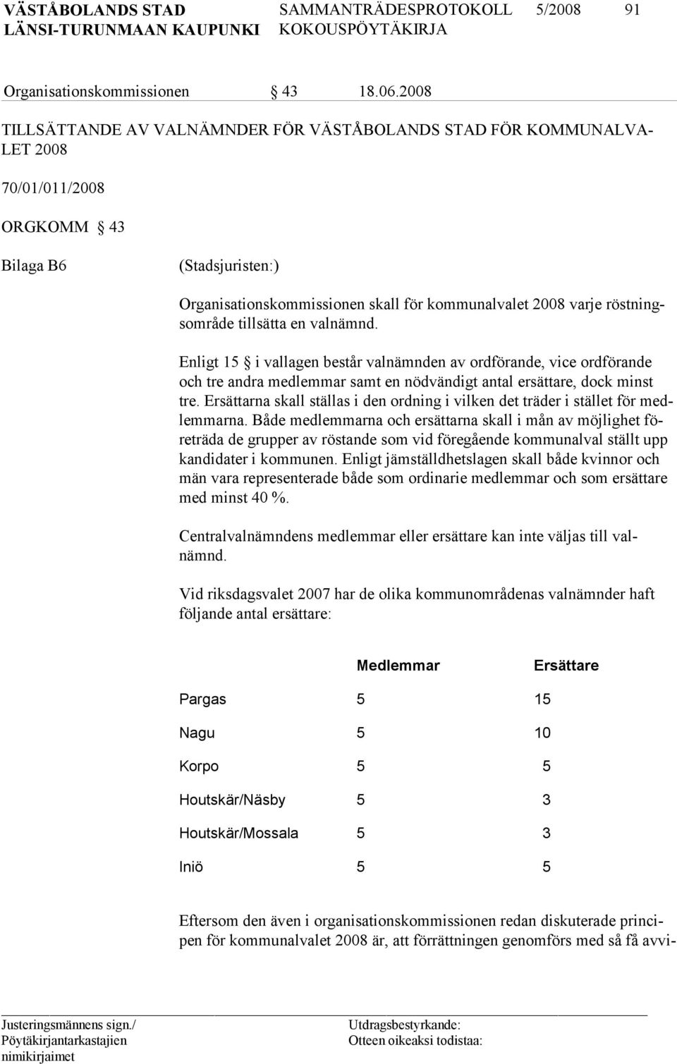 röstningsom rå de till sät ta en valnämnd. Enligt 15 i vallagen består valnämnden av ordförande, vice ordförande och tre andra medlemmar samt en nödvändigt antal ersättare, dock minst tre.