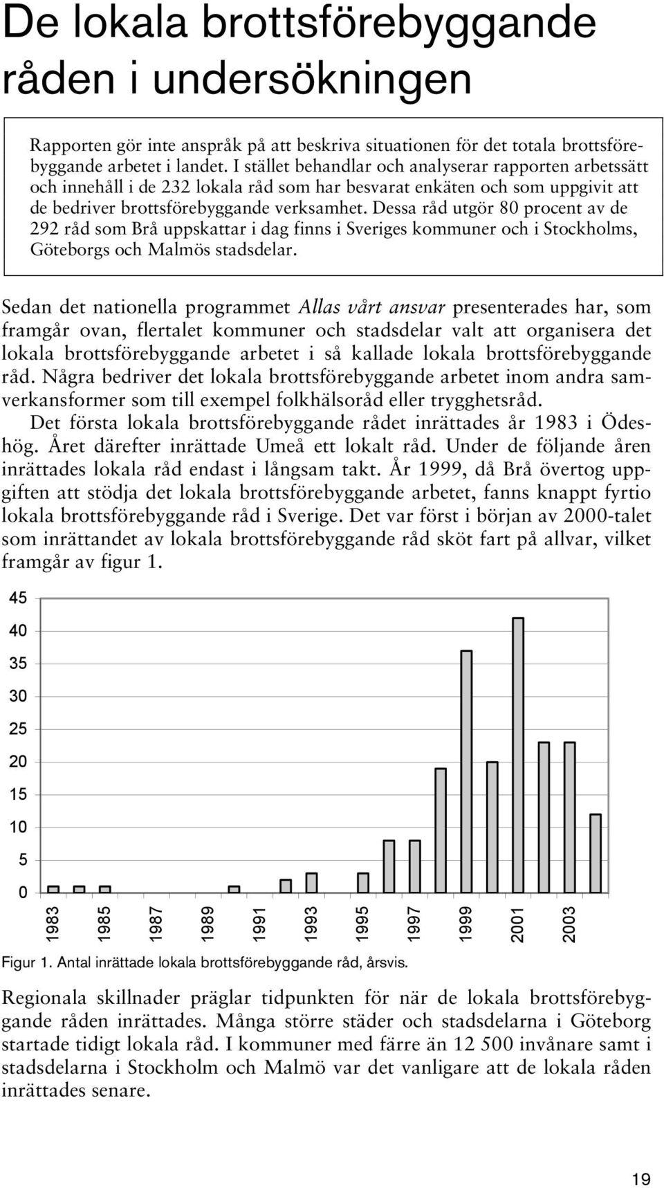 Dessa råd utgör 80 procent av de 292 råd som Brå uppskattar i dag finns i Sveriges kommuner och i Stockholms, Göteborgs och Malmös stadsdelar.