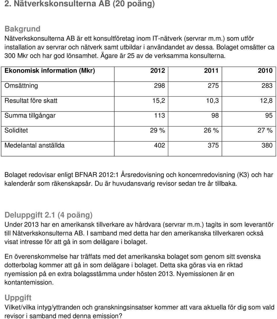 Ekonomisk information (Mkr) 2012 2011 2010 Omsättning 298 275 283 Resultat före skatt 15,2 10,3 12,8 Summa tillgångar 113 98 95 Soliditet 29 % 26 % 27 % Medelantal anställda 402 375 380 Bolaget