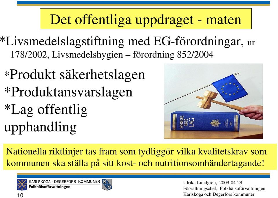 *Produktansvarslagen *Lag offentlig upphandling Nationella riktlinjer tas fram som