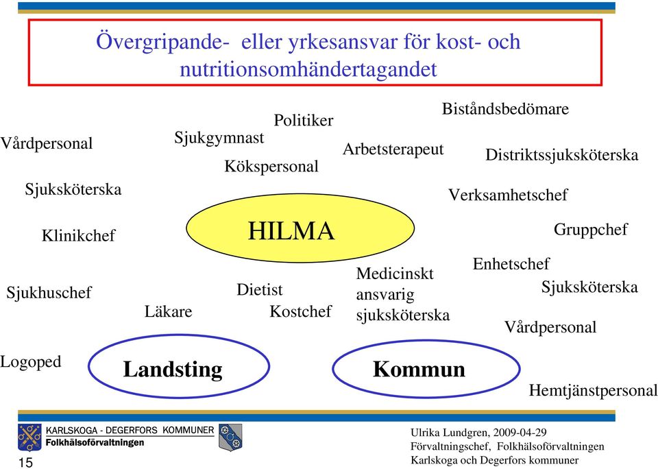 Kostchef Arbetsterapeut Medicinskt ansvarig sjuksköterska Biståndsbedömare