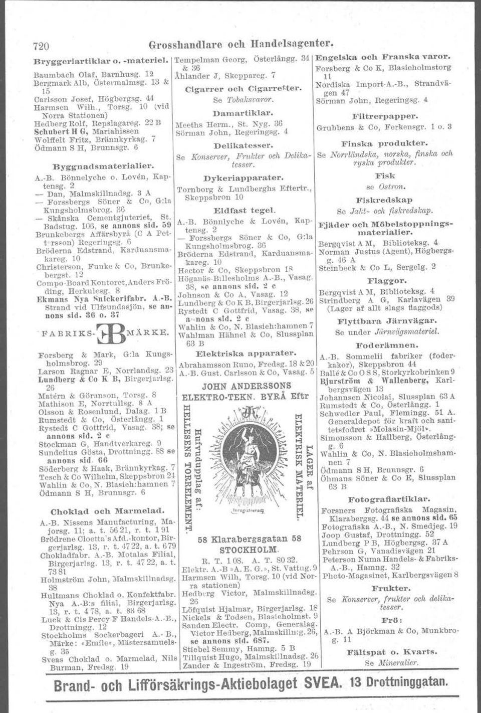 4 Harmsen wtlh.. Torsg. 10 (vid Norra Stationen) Darnartiklar. Jfiltrerpapper. Hedberg Rolf, Repelagareg. B Meeths Herm., St. Nyg. S6 Grubbens & Co, Ferkensgr. 1o.