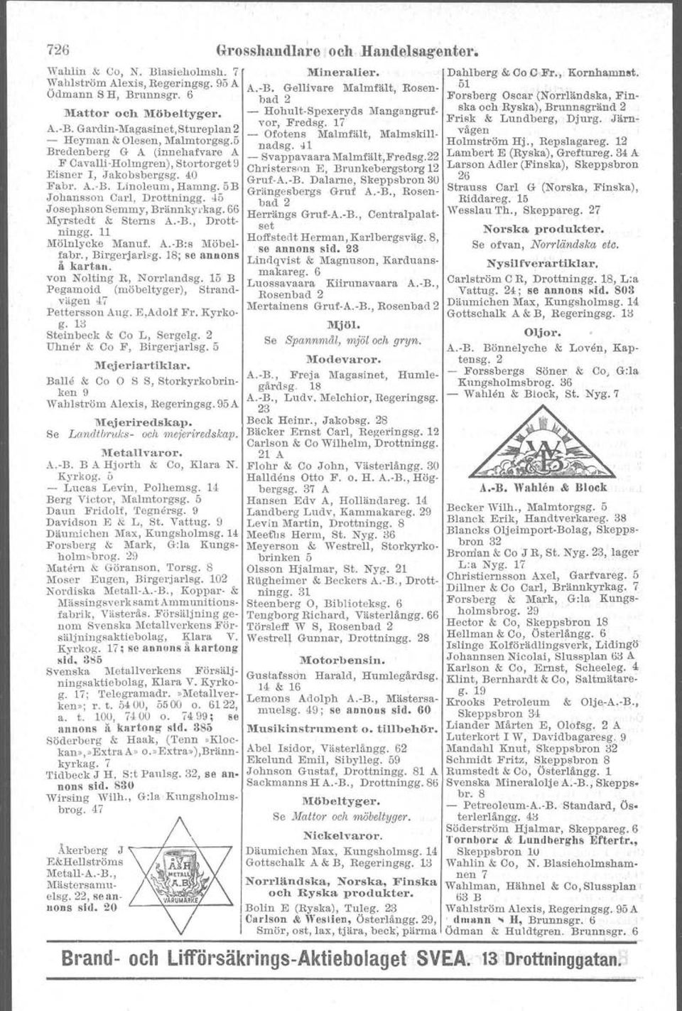 66 Myrstedt & Sterns A.-B., Drottningg. 11 Mölnlycke Manuf. A.-B:s Möbelfabr., Birgerjarlsg. 18; se annons å kar-tan. von Nolting R J Norrlandsg.