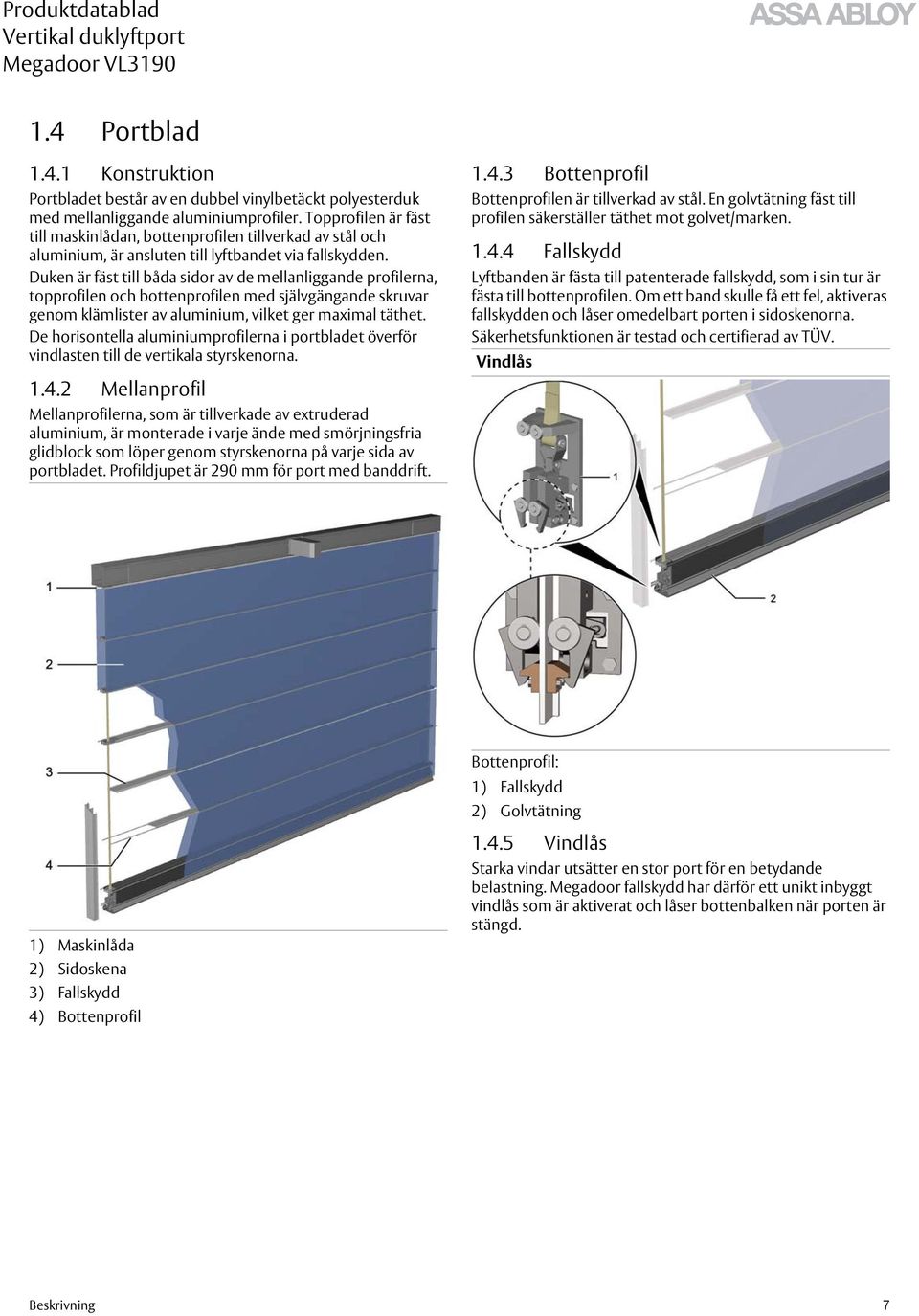 Duken är fäst till båda sidor av de mellanliggande profilerna, topprofilen och bottenprofilen med självgängande skruvar genom klämlister av aluminium, vilket ger maximal täthet.