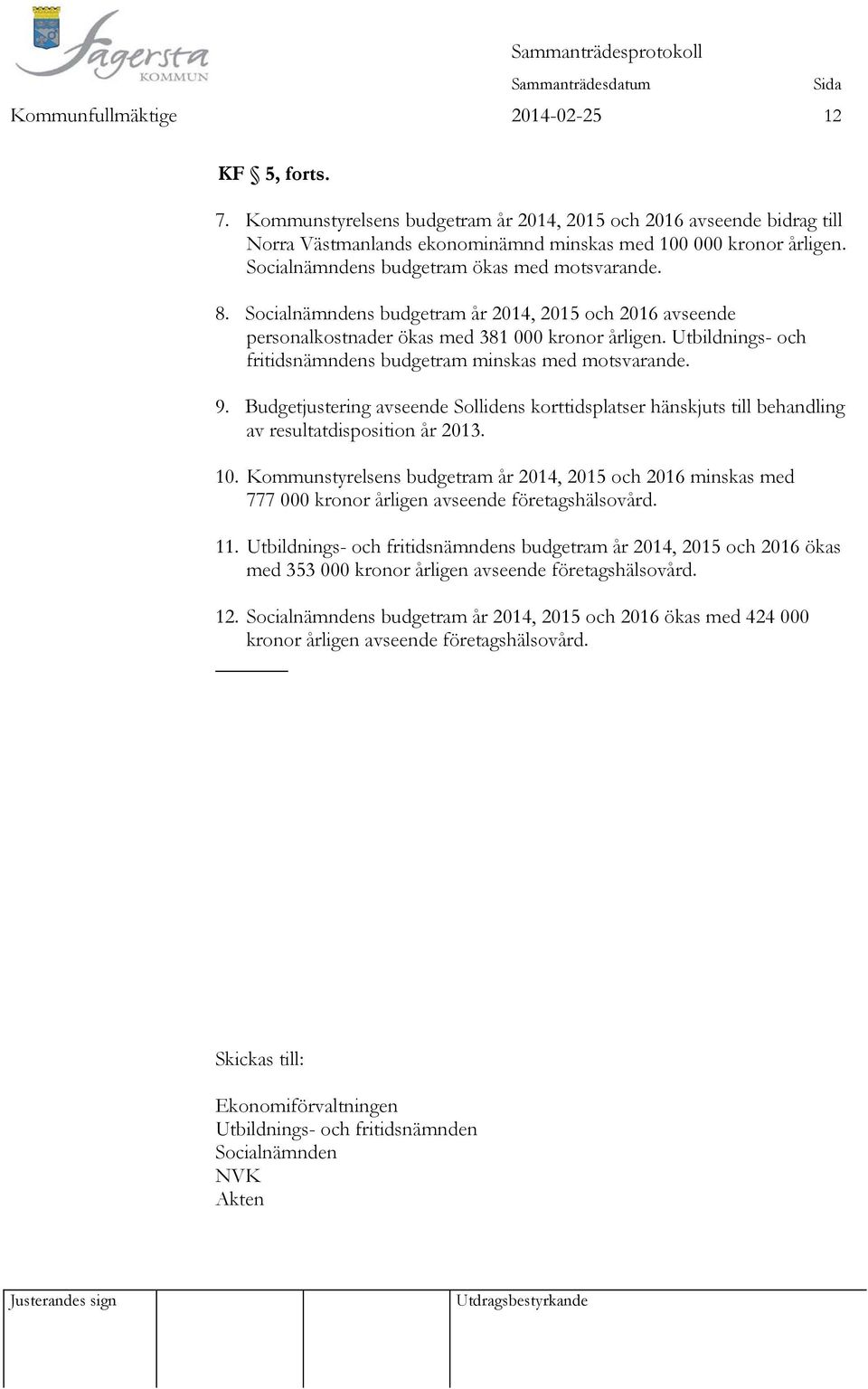 Utbildnings- och fritidsnämndens budgetram minskas med motsvarande. 9. Budgetjustering avseende Sollidens korttidsplatser hänskjuts till behandling av resultatdisposition år 2013. 10.