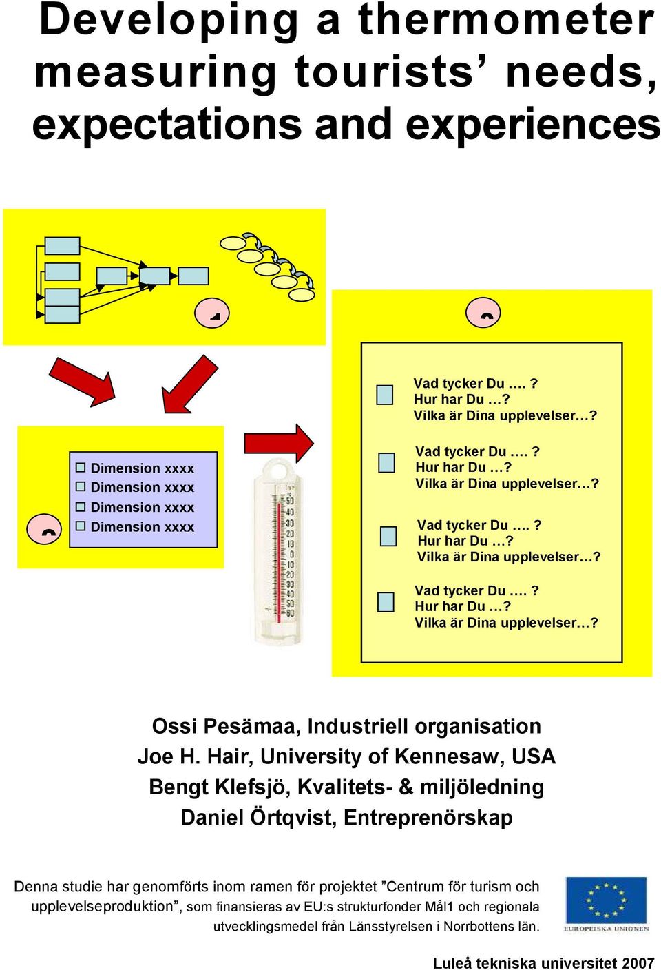 Hair, University of Kennesaw, USA Bengt Klefsjö, Kvalitets- & miljöledning Daniel Örtqvist, Entreprenörskap Denna studie har genomförts inom ramen för projektet Centrum för turism och