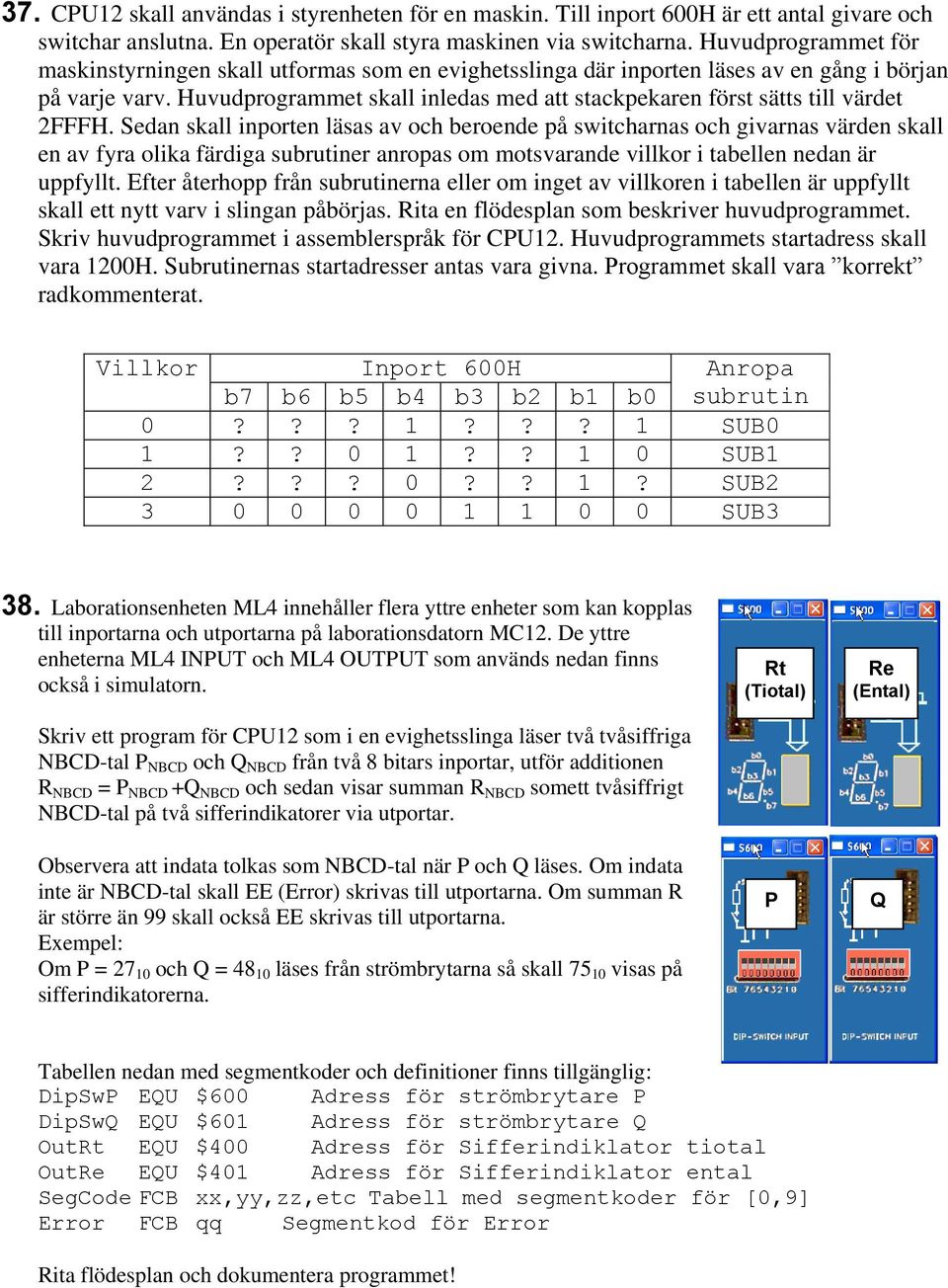 Huvudprogrammet skall inledas med att stackpekaren först sätts till värdet 2FFFH.