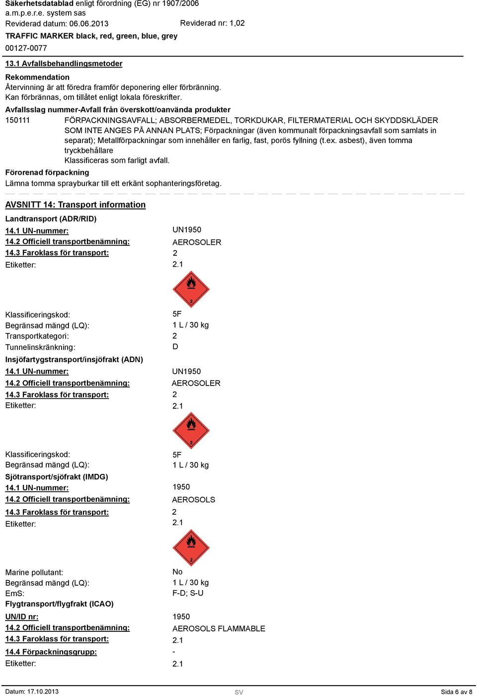 kommunalt förpackningsavfall som samlats in separat); Metallförpackningar som innehåller en farlig, fast, porös fyllning (t.ex. asbest), även tomma tryckbehållare Klassificeras som farligt avfall.