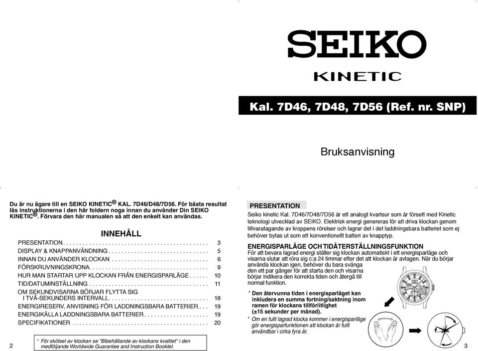 ... 3 DISPLAY & KNAPPANVÄNDNING.... 5 INNAN DU ANVÄNDER KLOCKAN.... 6 FÖRSKRUVNINGS..................................... 9 HUR MAN STARTAR UPP KLOCKAN FRÅN ENERGISPARLÄGE.... 10 TID/DATUMINSTÄLLNING.