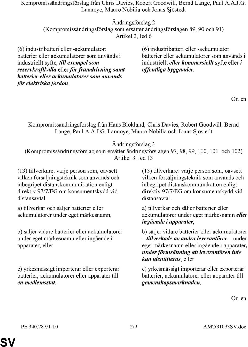 Lannoye, Mauro Nobilia och Jonas Sjöstedt Ändringsförslag 2 (Kompromissändringsförslag som ersätter ändringsförslagen 89, 90 och 91) Artikel 3, led 6 (6) industribatteri eller -ackumulator: batterier