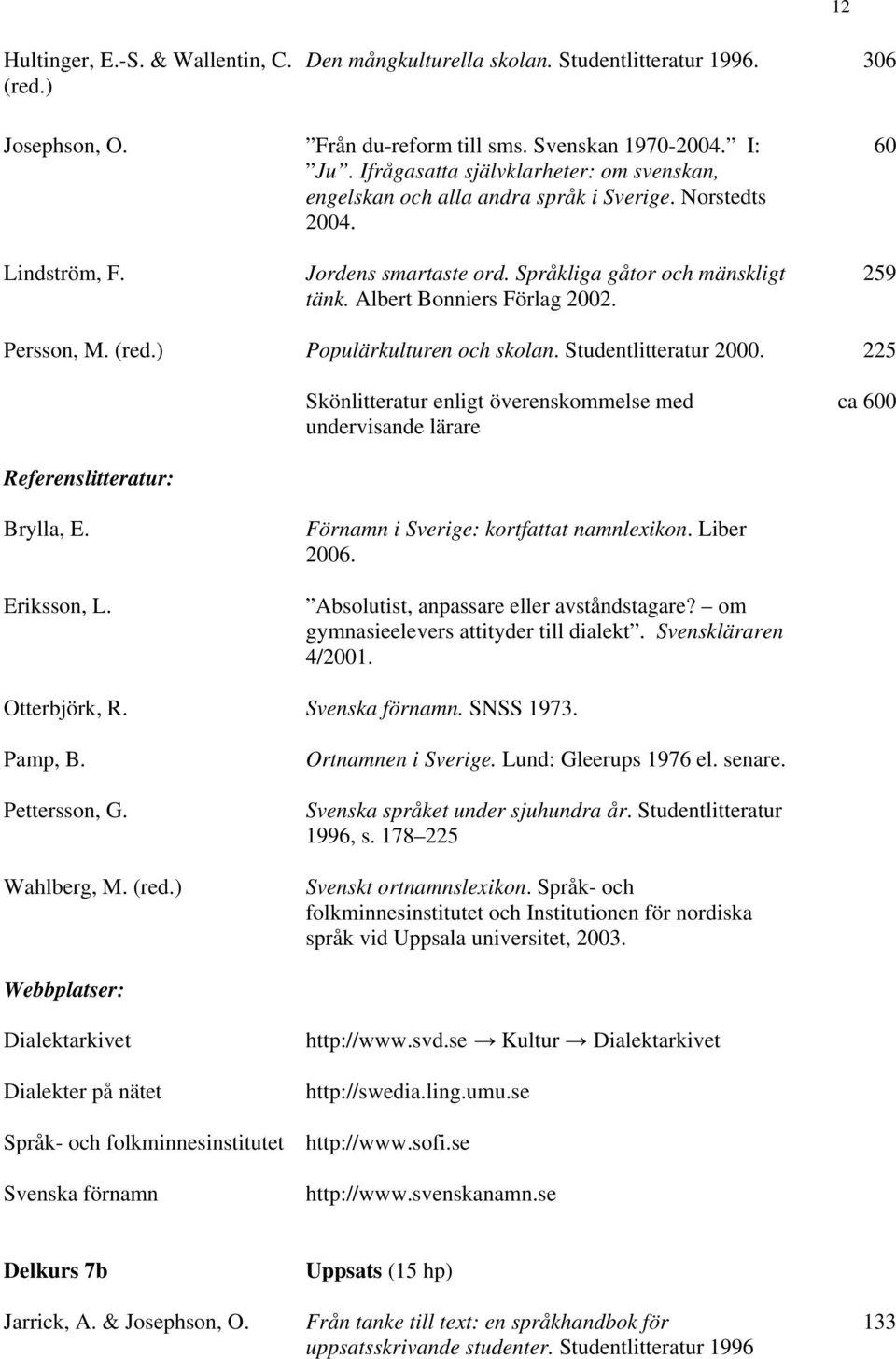 Albert Bonniers Förlag 2002. 259 Persson, M. (red.) Populärkulturen och skolan. Studentlitteratur 2000.