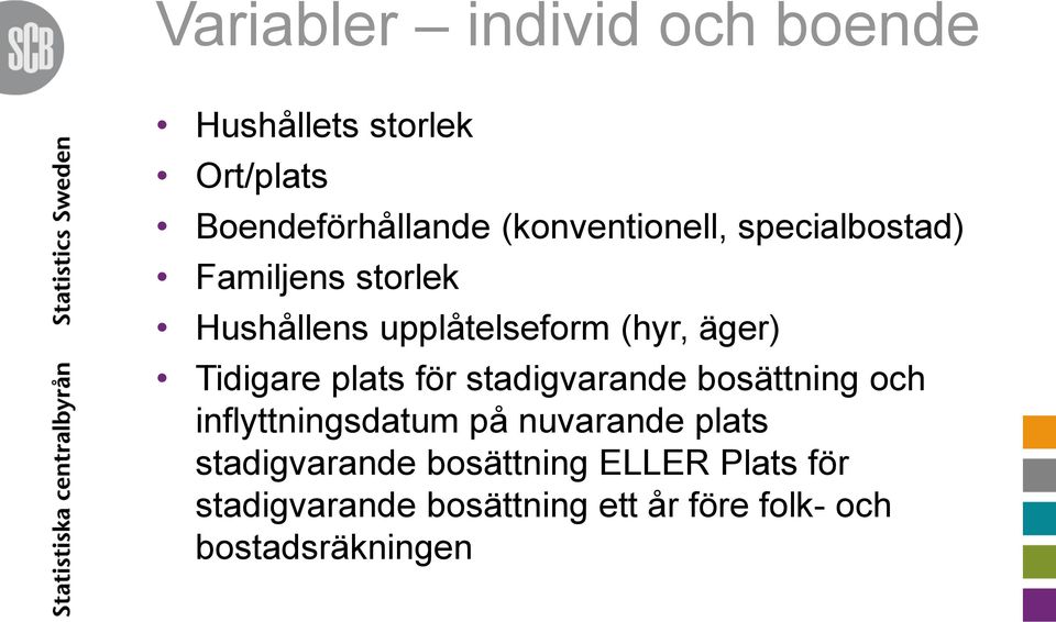 Tidigare plats för stadigvarande bosättning och inflyttningsdatum på nuvarande plats