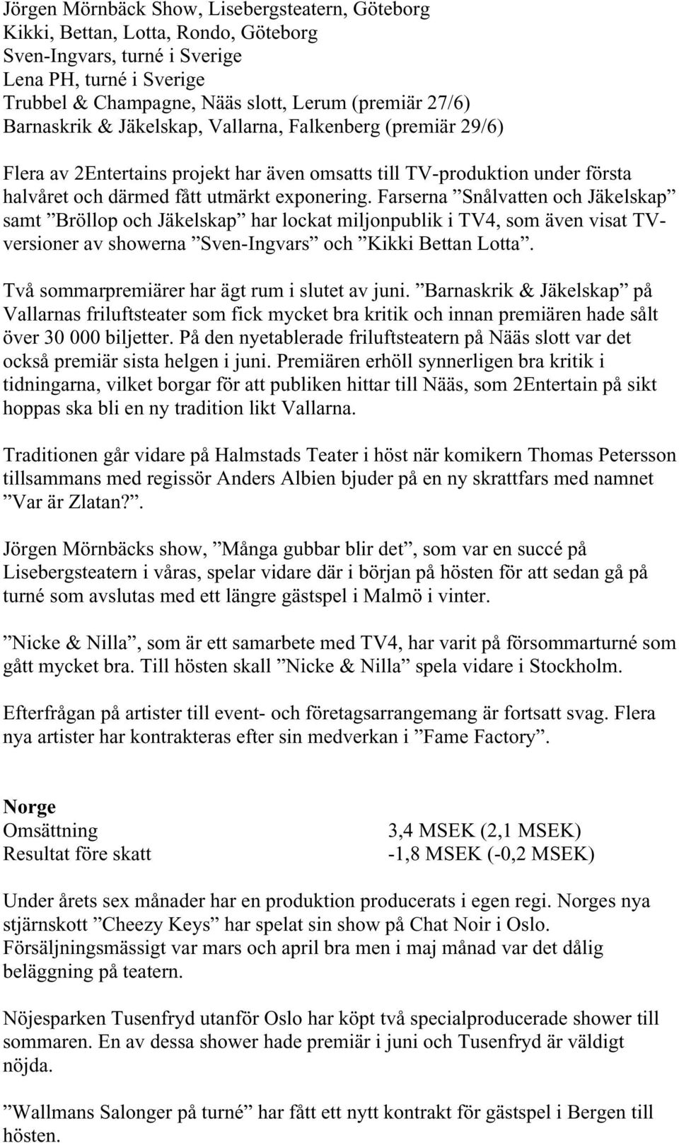 Farserna Snålvatten och Jäkelskap samt Bröllop och Jäkelskap har lockat miljonpublik i TV4, som även visat TVversioner av showerna Sven-Ingvars och Kikki Bettan Lotta.