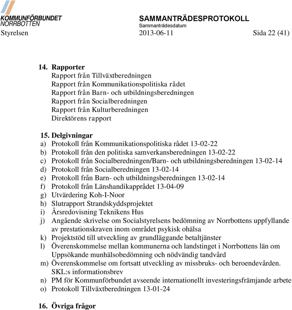 Direktörens rapport 15.