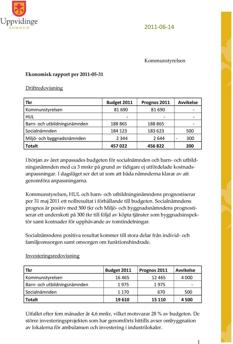 tidigare ej utfördelade kostnadsanpassningar. I dagsläget ser det ut som att båda nämnderna klarar av att genomföra anpassningarna.