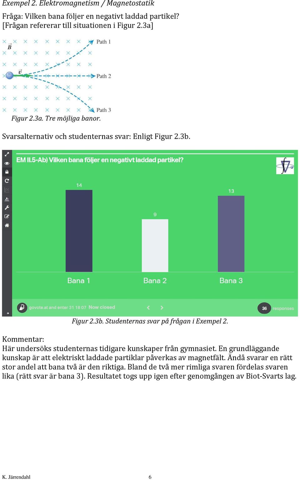 Här undersöks studenternas tidigare kunskaper från gymnasiet. En grundläggande kunskap är att elektriskt laddade partiklar påverkas av magnetfält.