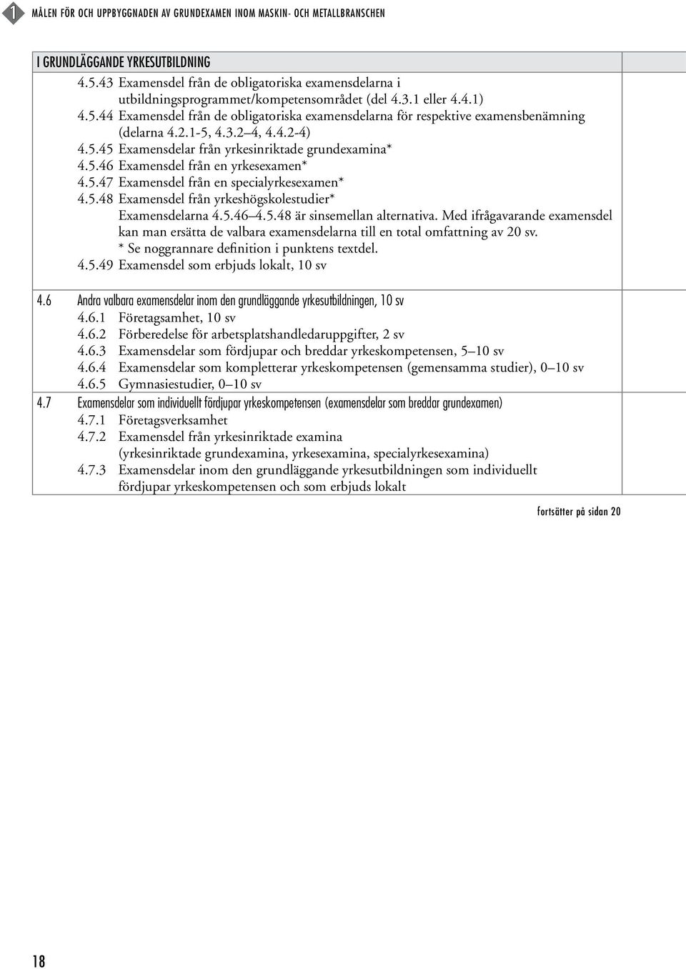 44 Examensdel från de obligatoriska examensdelarna för respektive examensbenämning (delarna 4.2.1-5, 4.3.2 4, 4.4.2-4) 4.5.45 Examensdelar från yrkesinriktade grundexamina* 4.5.46 Examensdel från en yrkesexamen* 4.