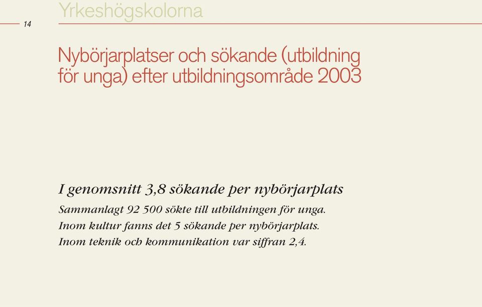 Sammanlagt 92 500 sökte till utbildningen för unga.