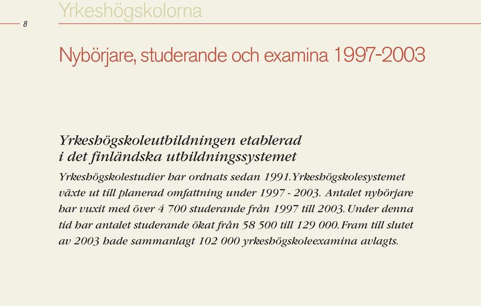 Yrkeshögskolesystemet växte ut till planerad omfattning under 1997-2003.