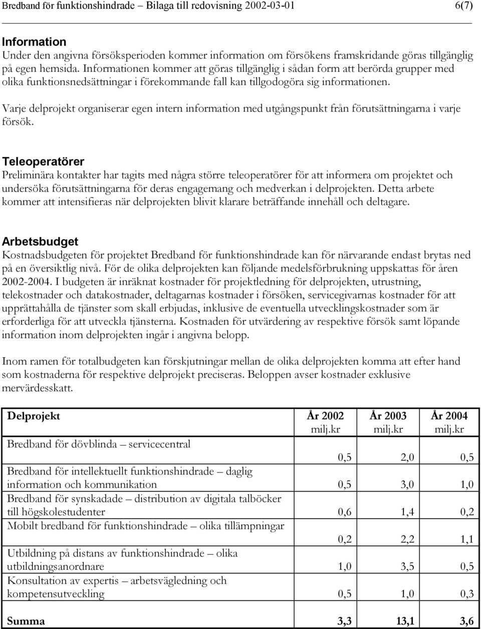 Varje delprojekt organiserar egen intern information med utgångspunkt från förutsättningarna i varje försök.