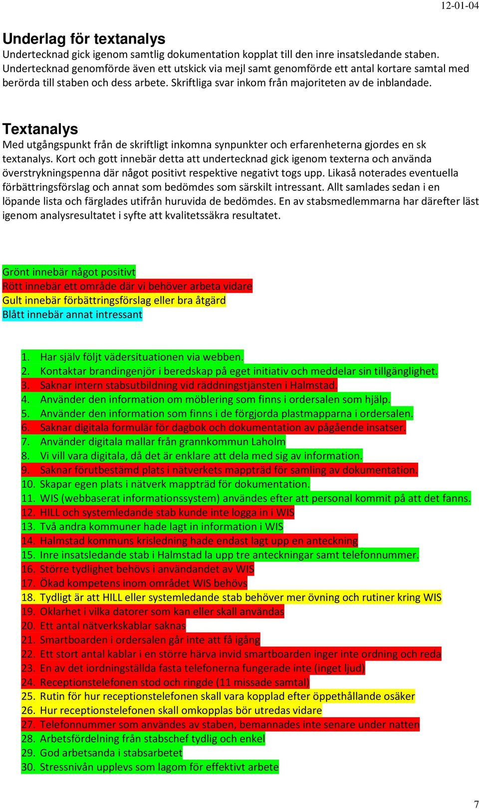 Textanalys Med utgångspunkt från de skriftligt inkomna synpunkter och erfarenheterna gjordes en sk textanalys.