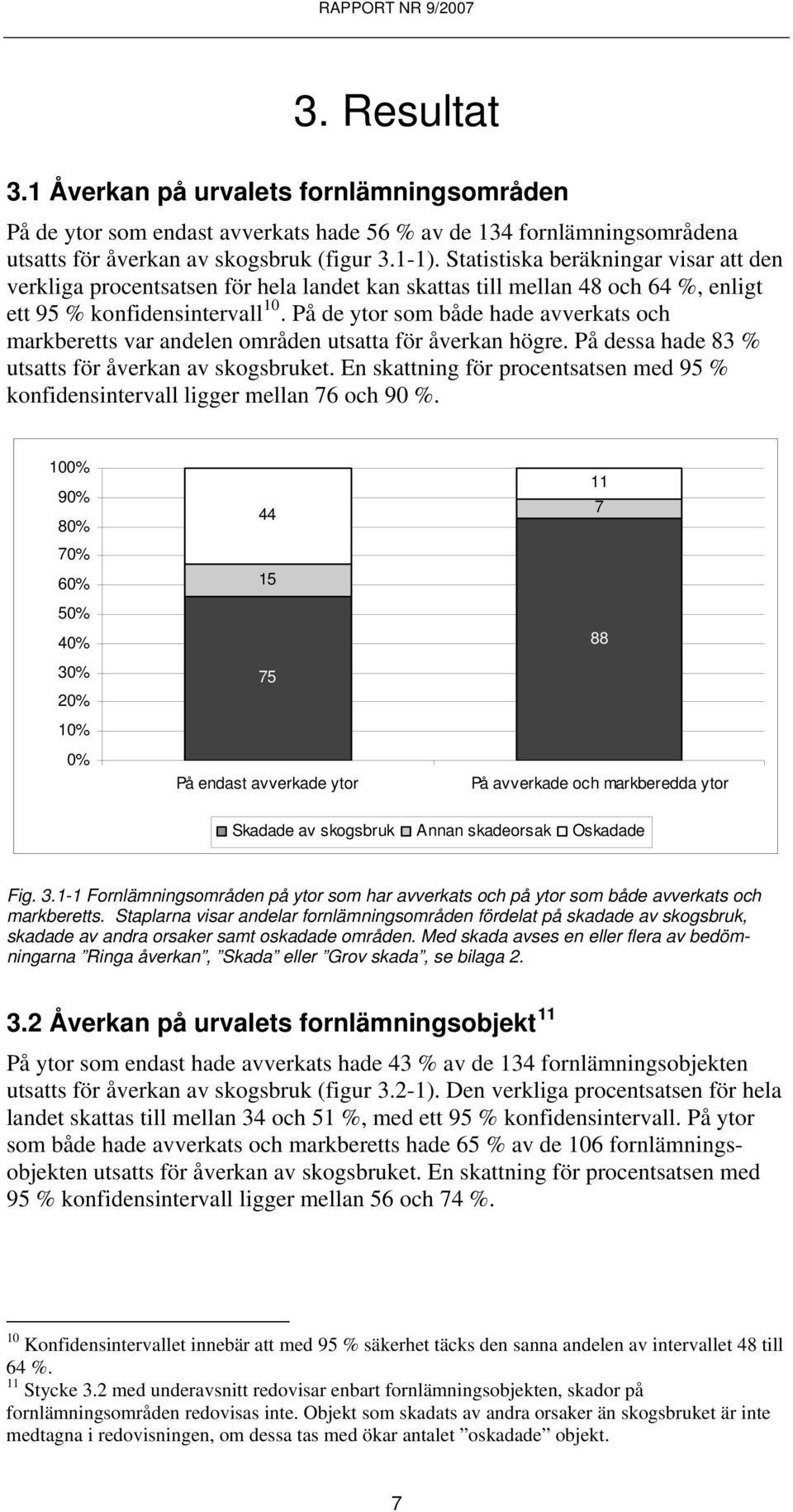 På de ytor som både hade avverkats och markberetts var andelen områden utsatta för åverkan högre. På dessa hade 83 % utsatts för åverkan av skogsbruket.