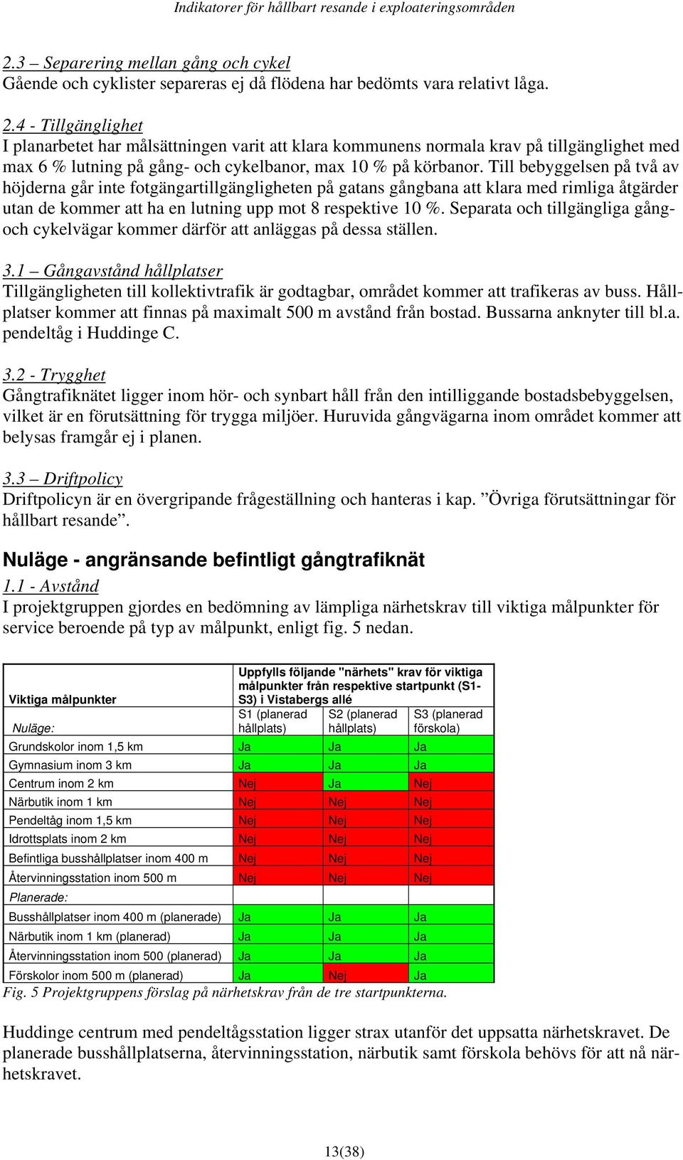 Till bebyggelsen på två av höjderna går inte fotgängartillgängligheten på gatans gångbana att klara med rimliga åtgärder utan de kommer att ha en lutning upp mot 8 respektive 10 %.