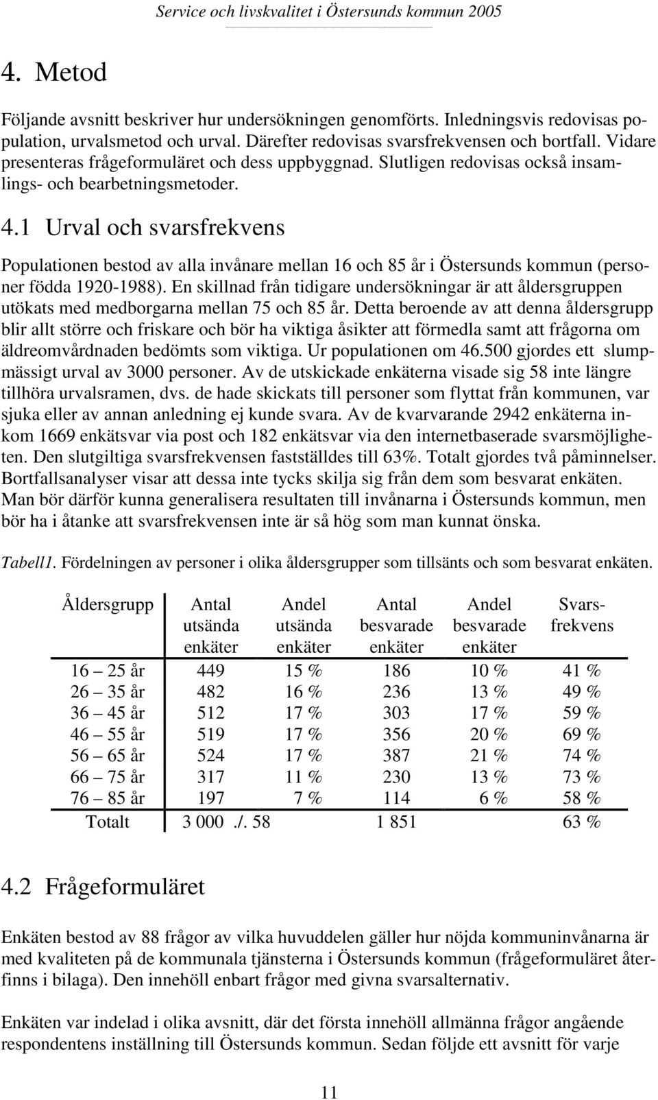 1 Urval och svarsfrekvens Populationen bestod av alla invånare mellan 16 och 85 år i Östersunds kommun (personer födda 1920-1988).