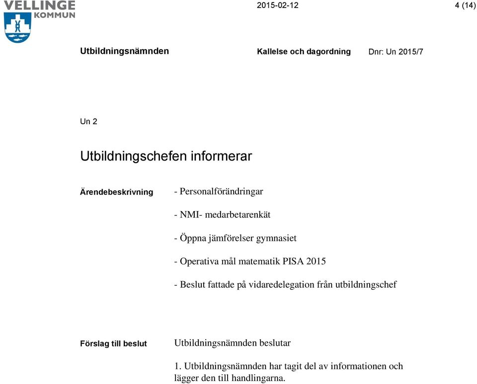 matematik PISA 2015 - Beslut fattade på vidaredelegation från