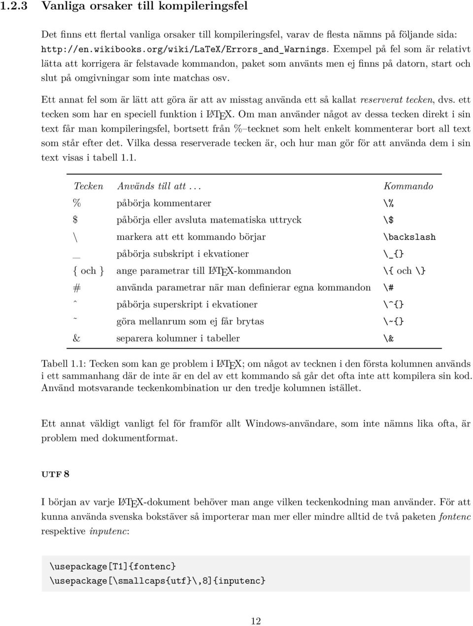 Ett annat fel som är lätt att göra är att av misstag använda ett så kallat reserverat tecken, dvs. ett tecken som har en speciell funktion i L A TEX.