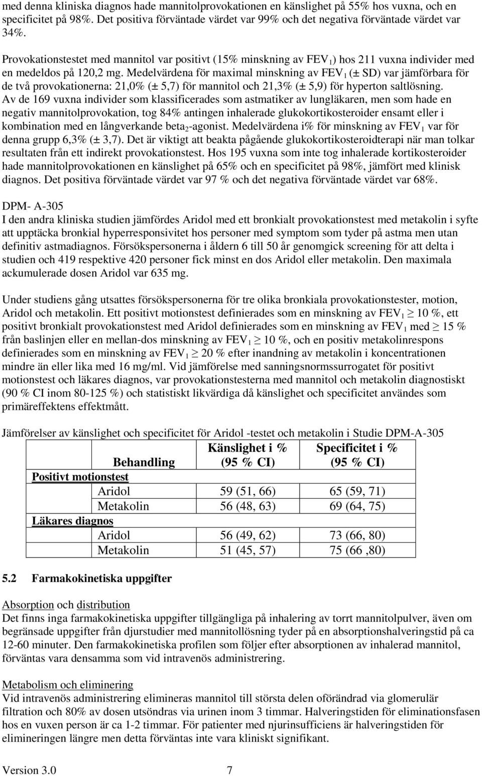 Medelvärdena för maximal minskning av FEV 1 (± SD) var jämförbara för de två provokationerna: 21,0% (± 5,7) för mannitol och 21,3% (± 5,9) för hyperton saltlösning.