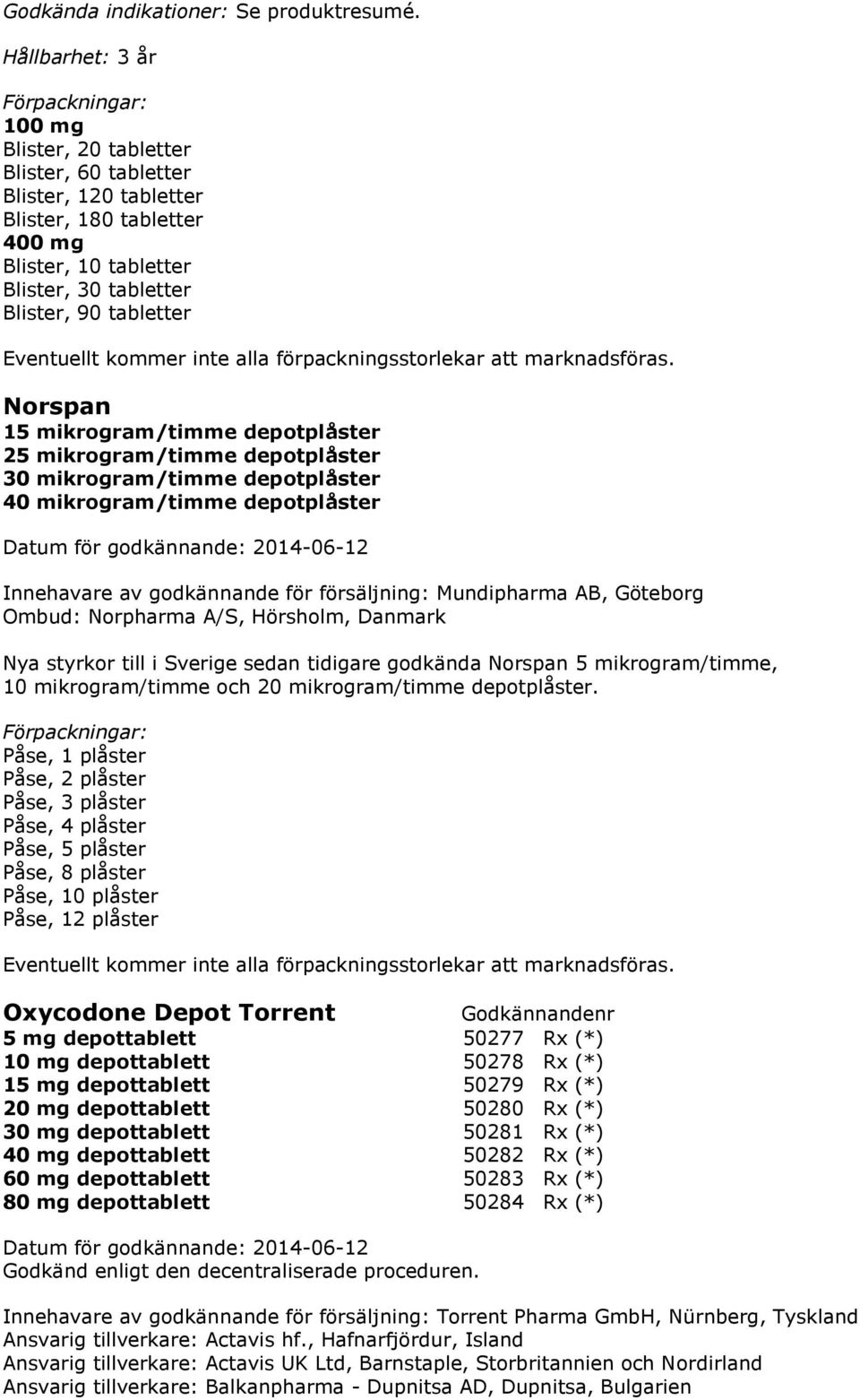 kommer inte alla förpackningsstorlekar att marknadsföras.