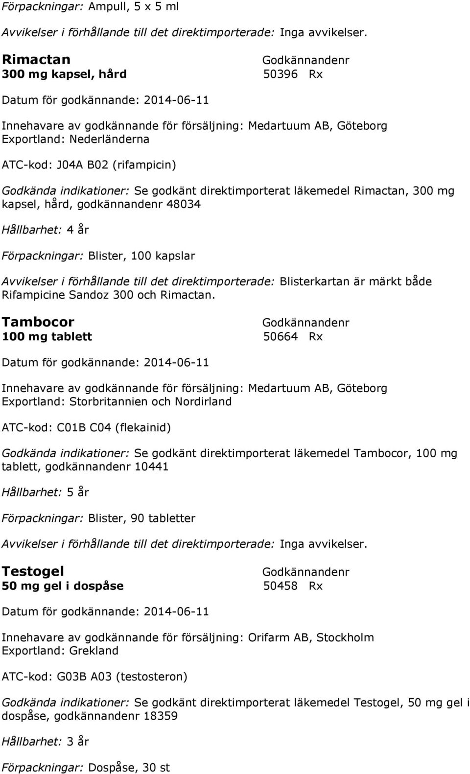 direktimporterade: Blisterkartan är märkt både Rifampicine Sandoz 300 och Rimactan.