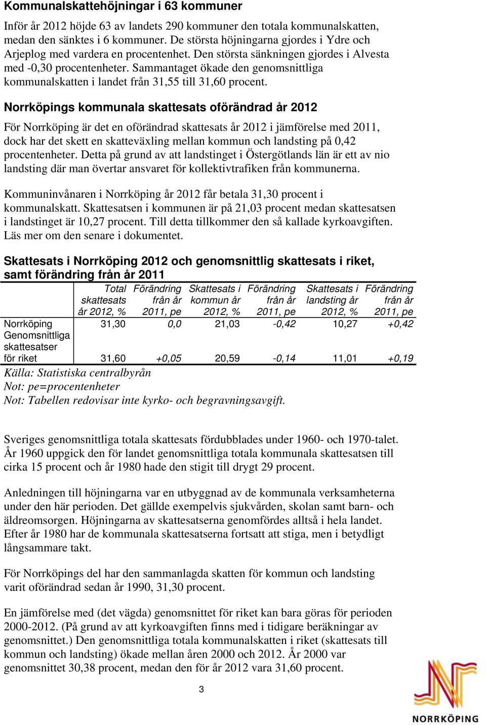 Sammantaget ökade den genomsnittliga kommunalskatten i landet från 31,55 till 31,60 procent.