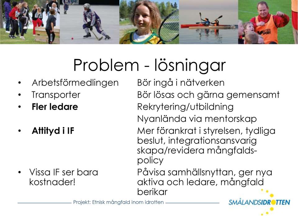 förankrat i styrelsen, tydliga beslut, integrationsansvarig skapa/revidera mångfaldspolicy