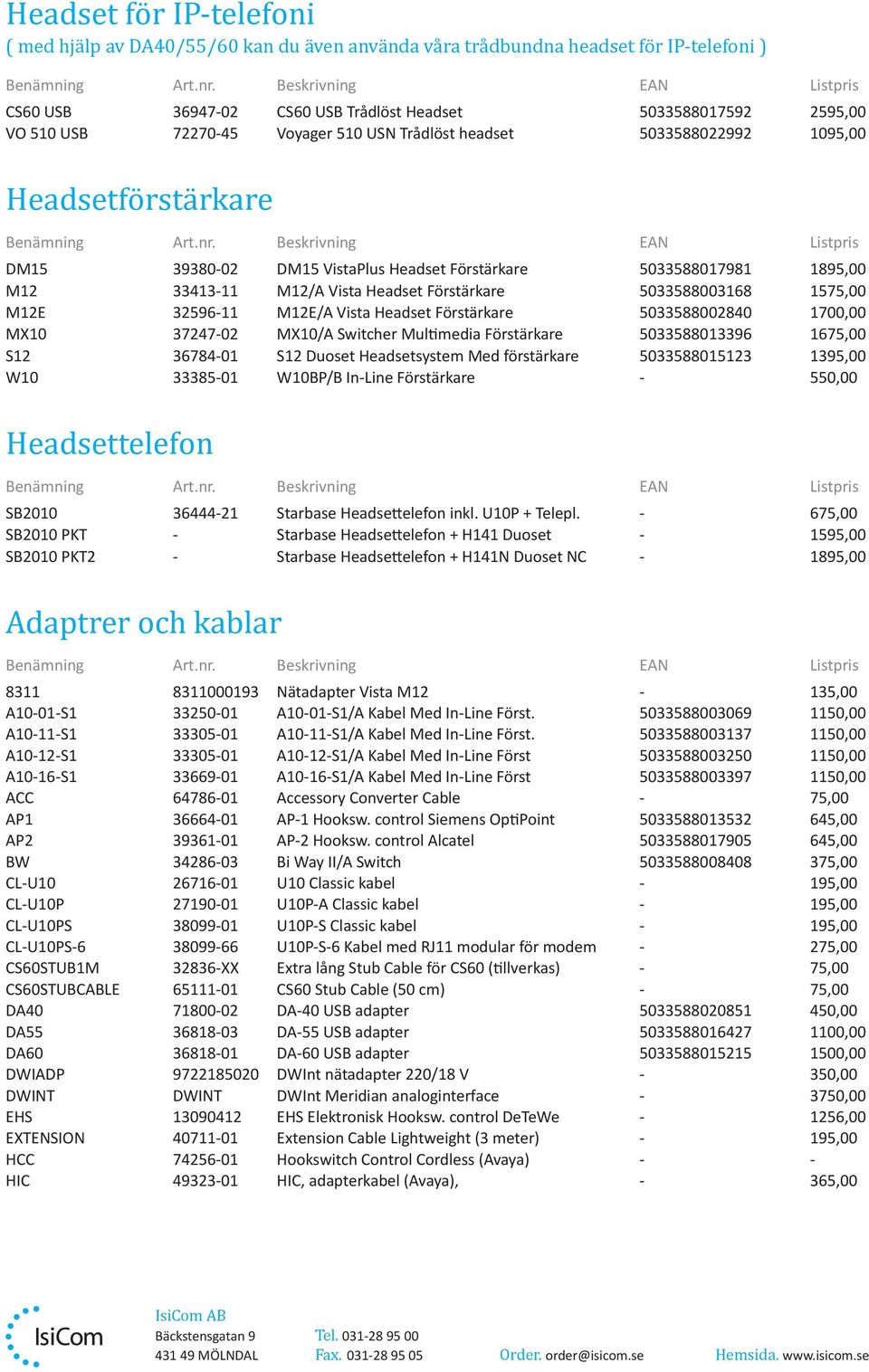 5033588003168 1575,00 M12E 32596-11 M12E/A Vista Headset Förstärkare 5033588002840 1700,00 MX10 37247-02 MX10/A Switcher Multimedia Förstärkare 5033588013396 1675,00 S12 36784-01 S12 Duoset