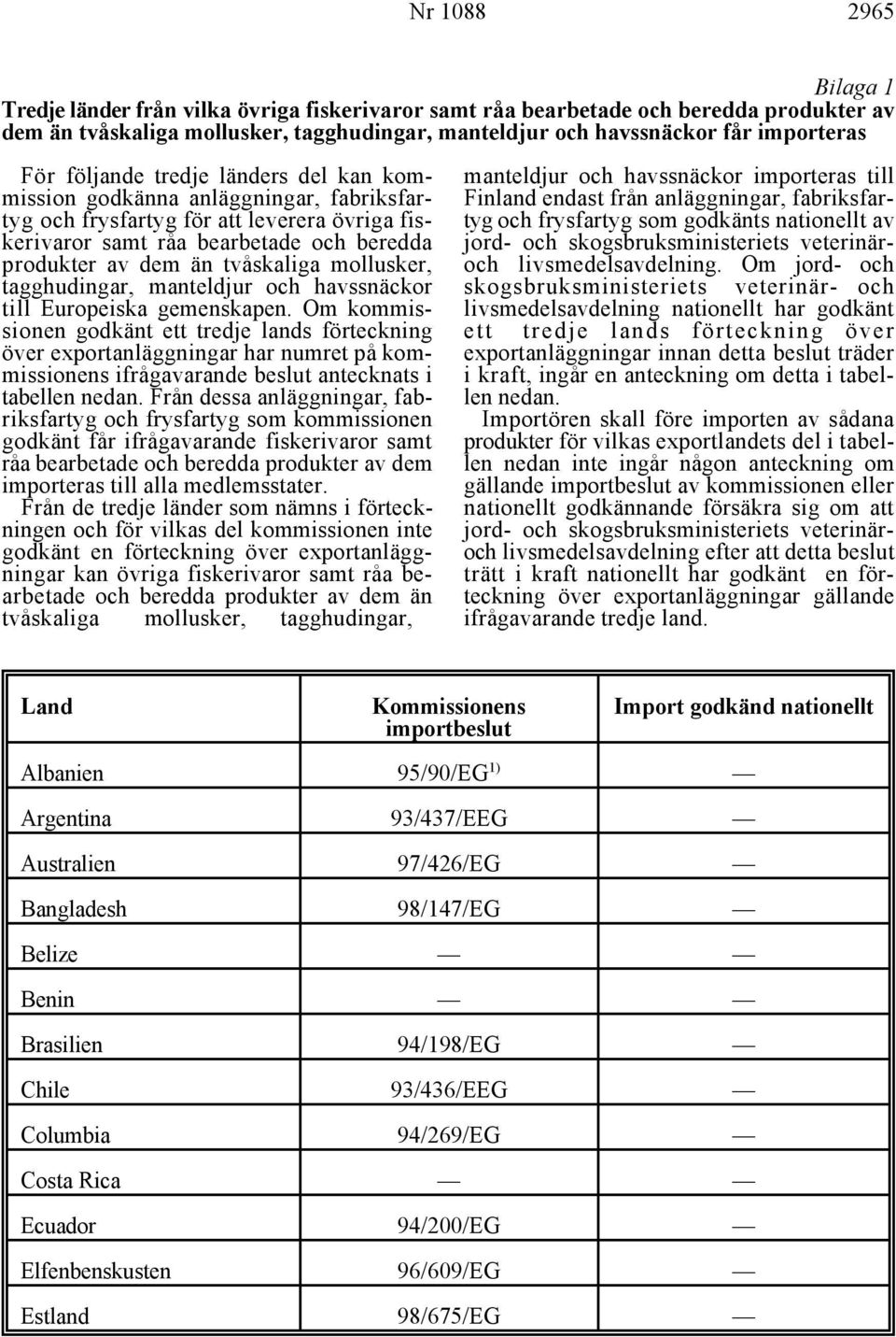 leverera övriga fis- tyg och frysfartyg som godkänts nationellt av kerivaror samt råa bearbetade och beredda jord- och skogsbruksministeriets veterinärprodukter av dem än tvåskaliga mollusker, och