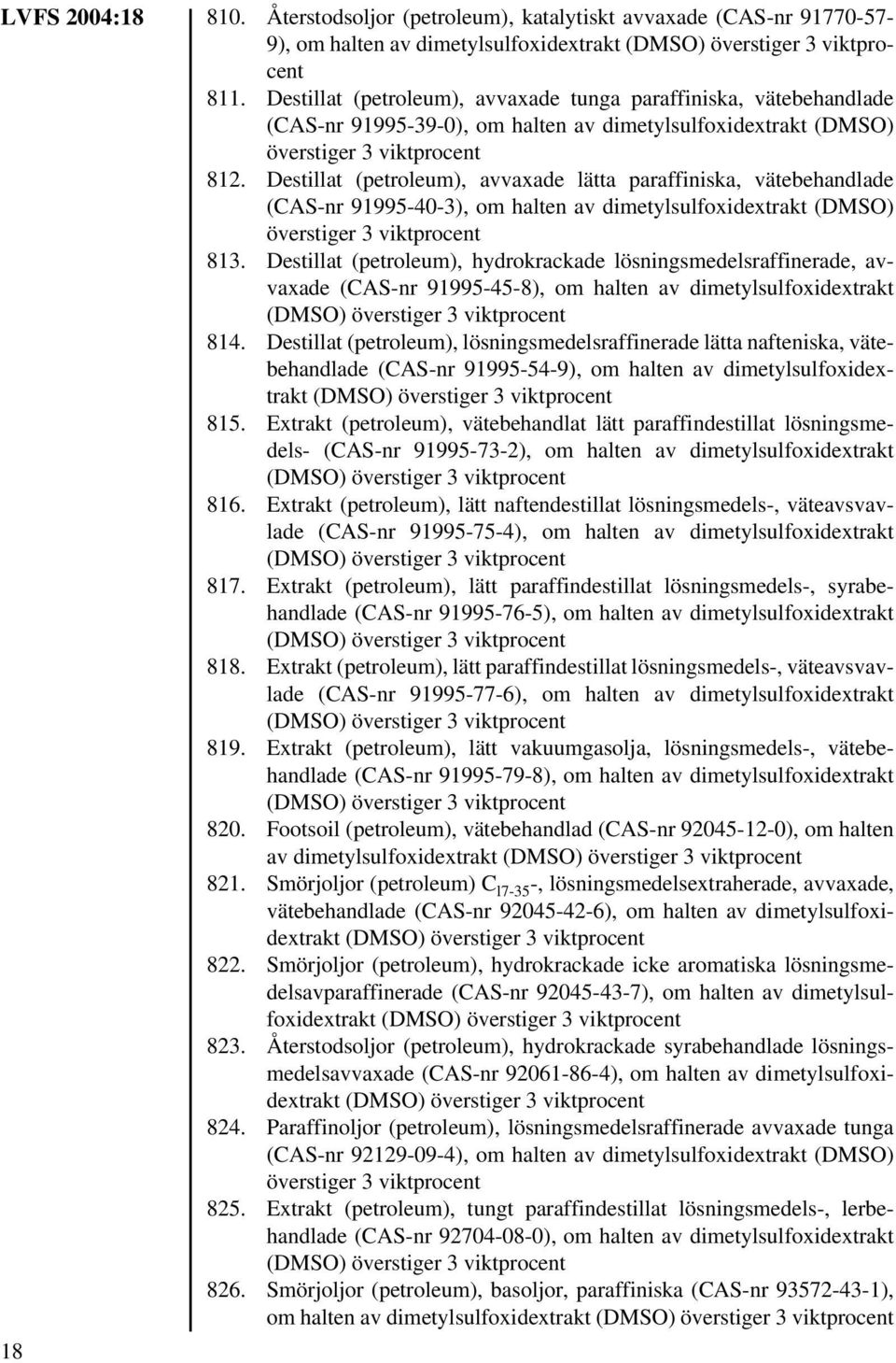 Destillat (petroleum), avvaxade lätta paraffiniska, vätebehandlade (CAS-nr 91995-40-3), om halten av dimetylsulfoxidextrakt (DMSO) överstiger 3 viktprocent 813.