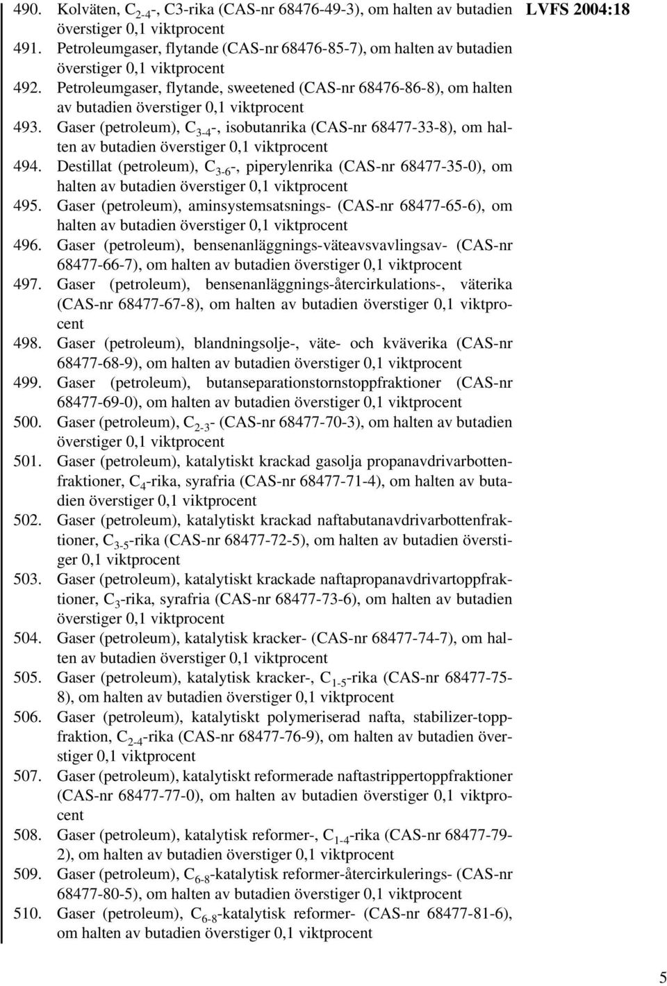 Destillat (petroleum), C 3-6 -, piperylenrika (CAS-nr 68477-35-0), om halten av butadien överstiger 495.