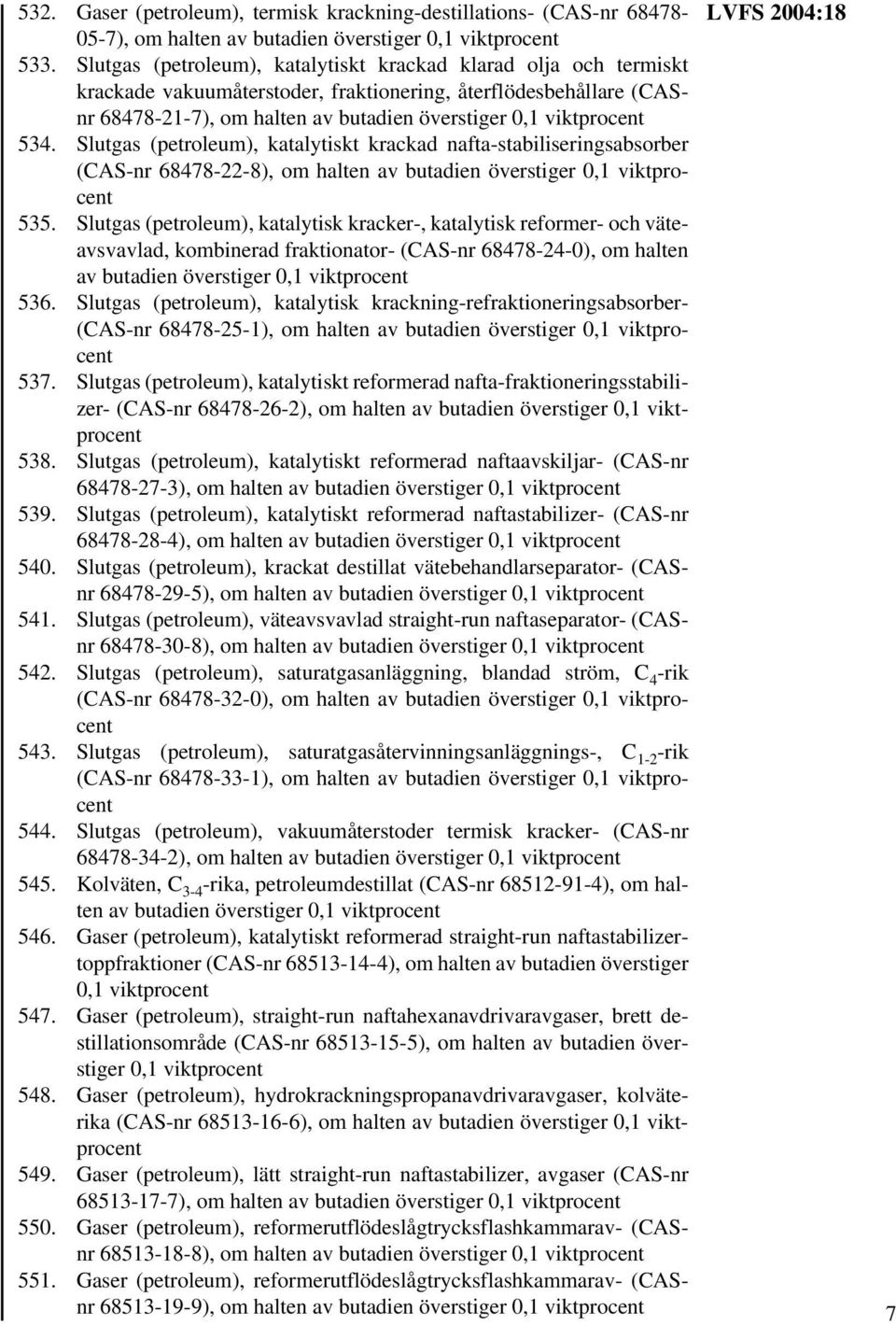 Slutgas (petroleum), katalytiskt krackad nafta-stabiliseringsabsorber (CAS-nr 68478-22-8), om halten av butadien överstiger 535.