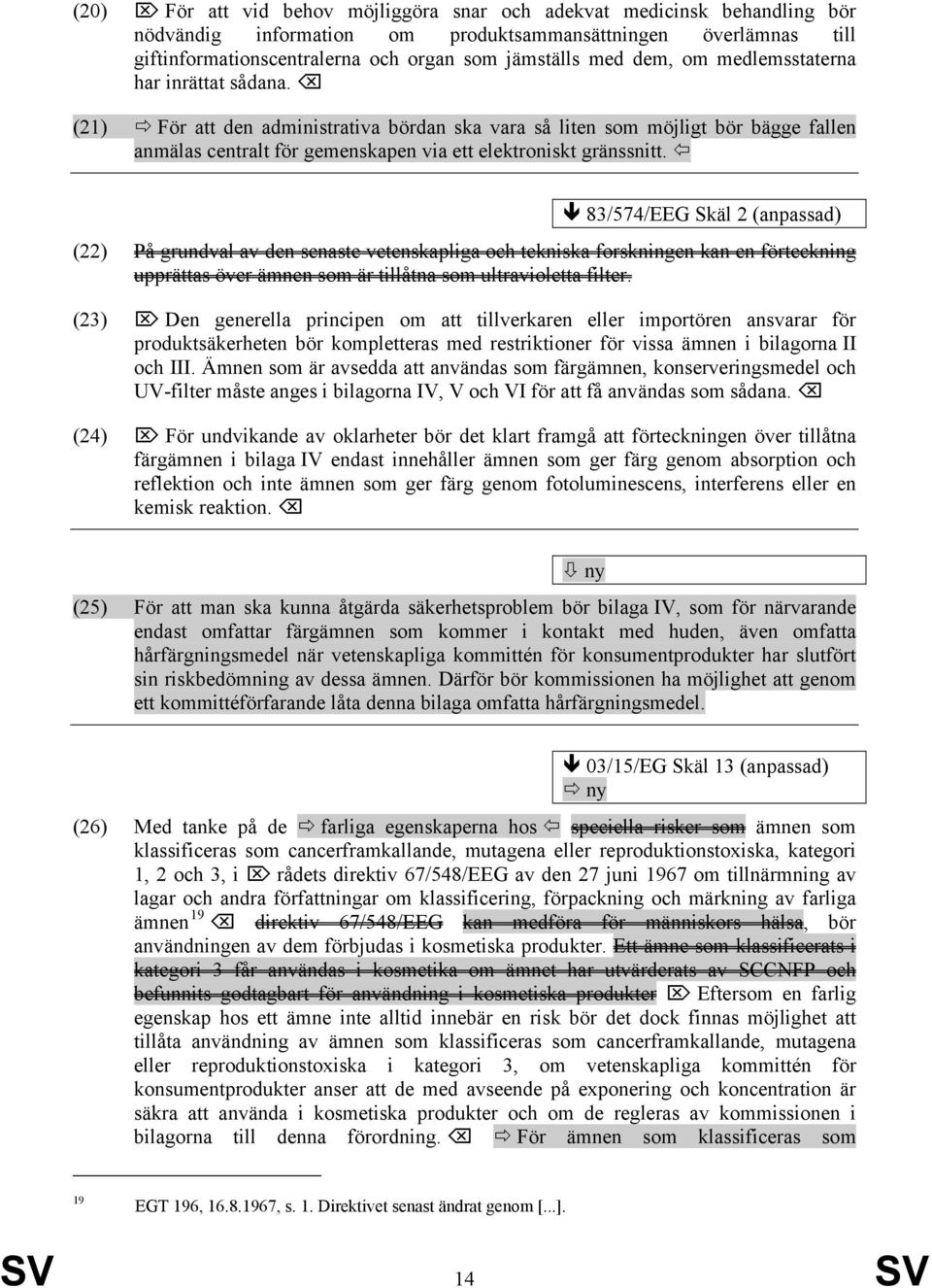 83/574/EEG Skäl 2 (anpassad) (22) På grundval av den senaste vetenskapliga och tekniska forskningen kan en förteckning upprättas över ämnen som är tillåtna som ultravioletta filter.