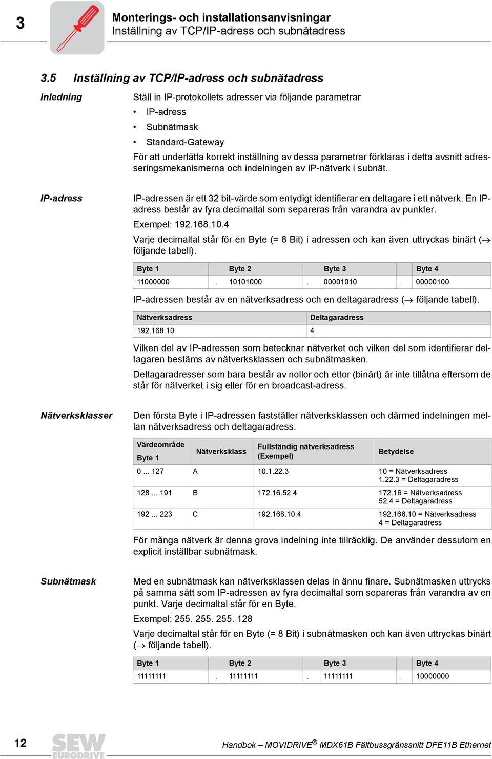 dessa parametrar förklaras i detta avsnitt adresseringsmekanismerna och indelningen av IP-nätverk i subnät.