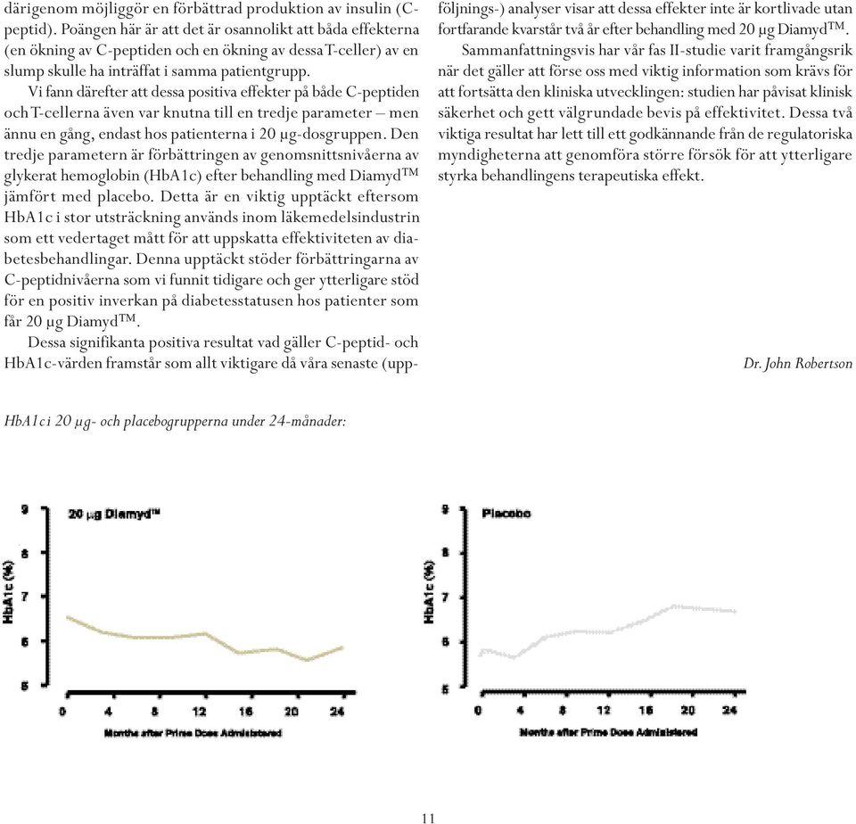 Vi fann därefter att dessa positiva effekter på både C-peptiden och T-cellerna även var knutna till en tredje parameter men ännu en gång, endast hos patienterna i 20 µg-dosgruppen.