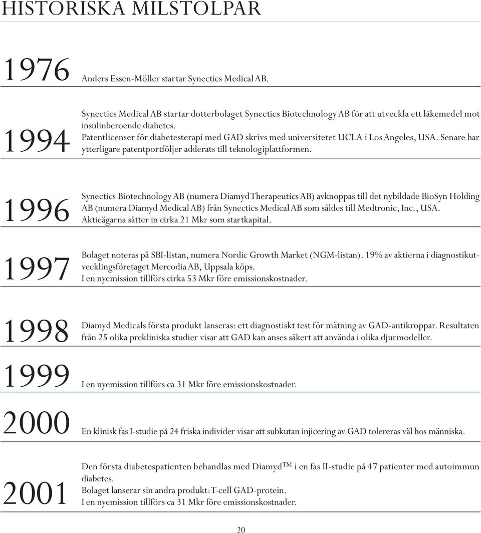 Patentlicenser för diabetesterapi med GAD skrivs med universitetet UCLA i Los Angeles, USA. Senare har ytterligare patentportföljer adderats till teknologiplattformen.