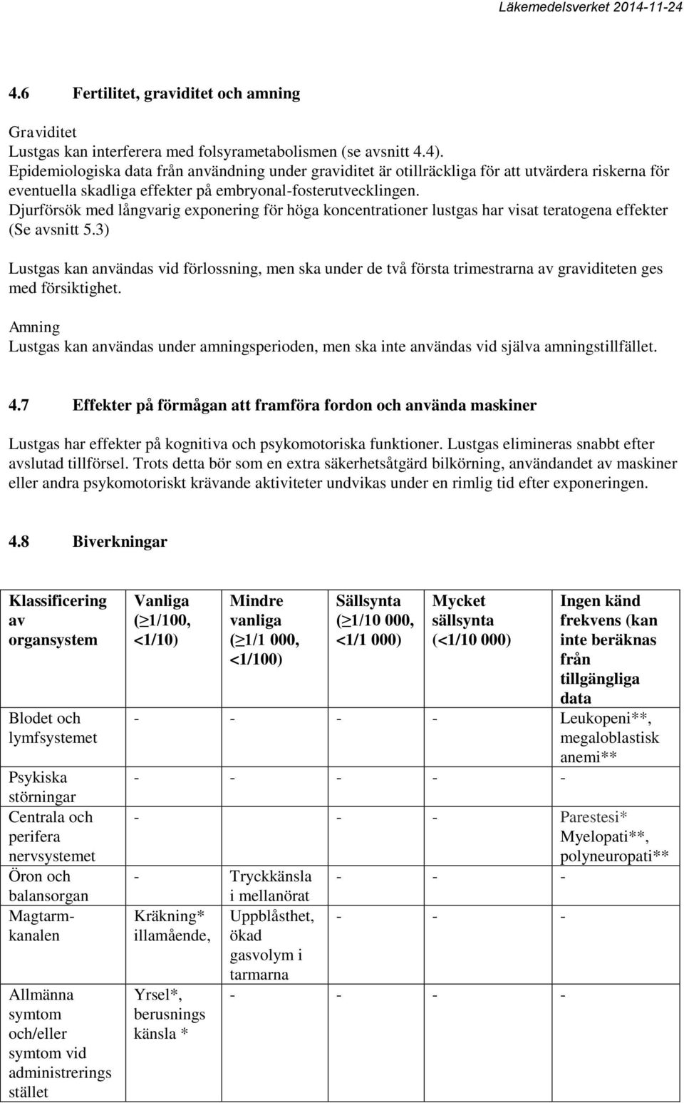 Djurförsök med långvarig exponering för höga koncentrationer lustgas har visat teratogena effekter (Se avsnitt 5.