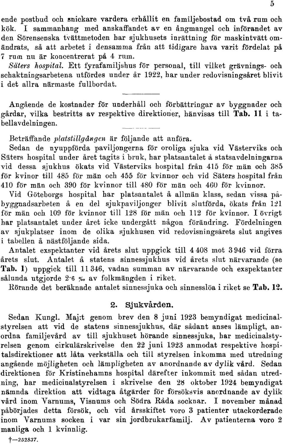 varit fördelat på 7 rum nu är koncentrerat på 4 rum. Säters hospital.