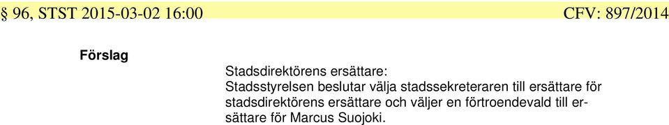 stadssekreteraren till ersättare för stadsdirektörens