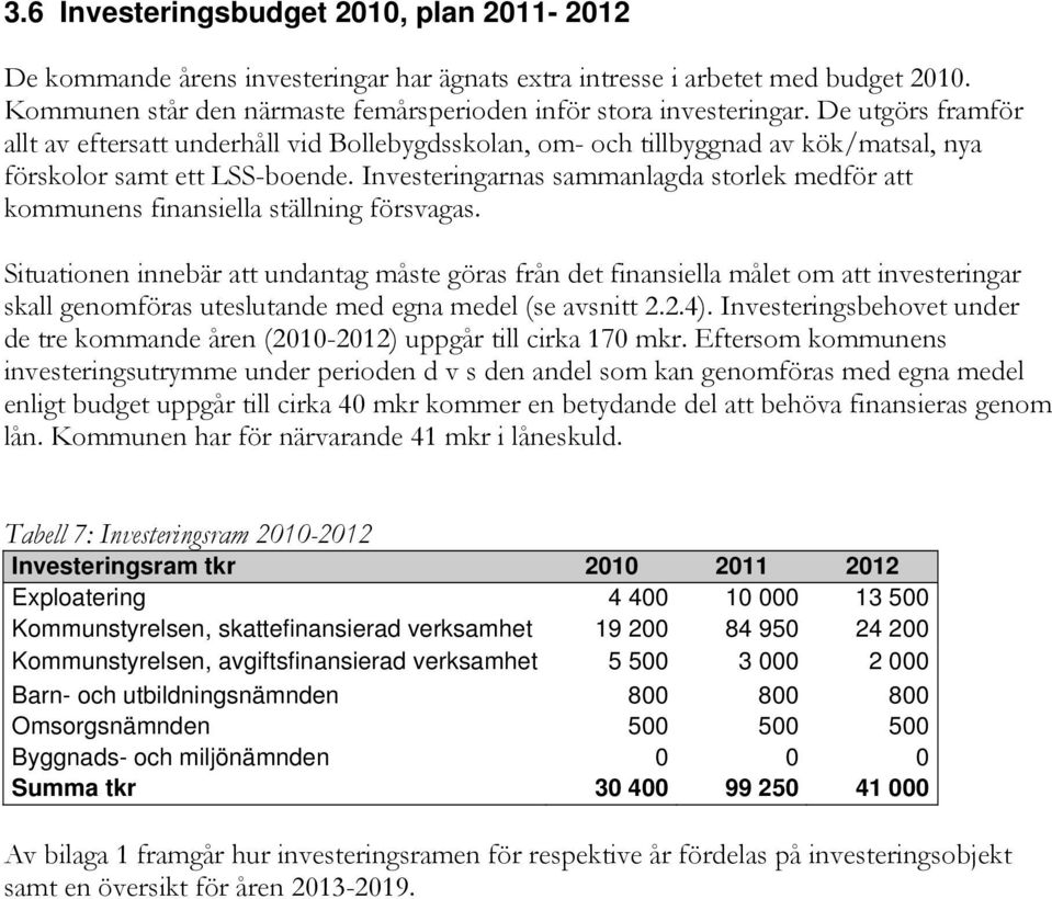 Investeringarnas sammanlagda storlek medför att kommunens finansiella ställning försvagas.